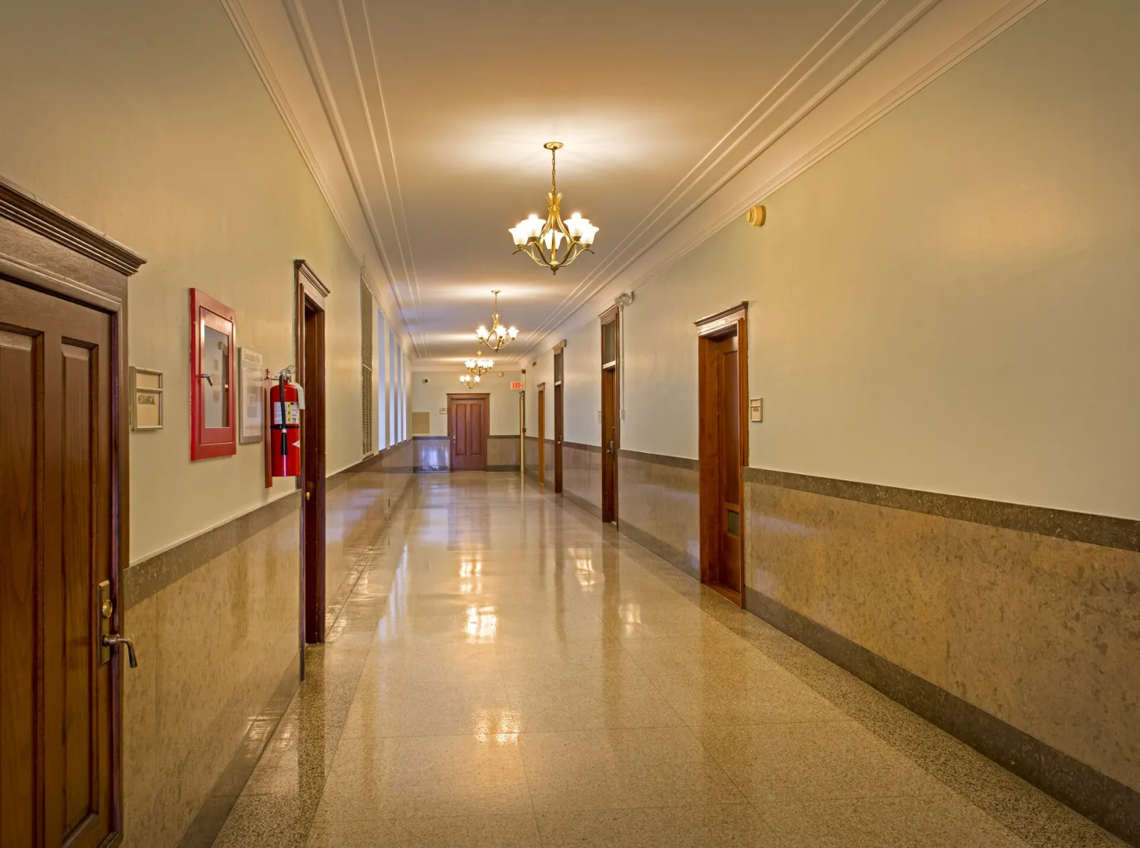A marble corridor in a federal office building